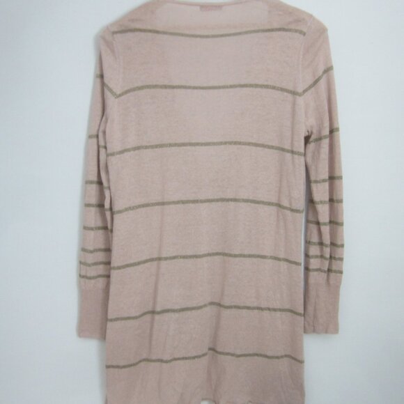 Wrap Womens 10 Mauve Pink Gold Metallic Stripe Linen LS Cardigan Sweater M - Picture 8 of 13